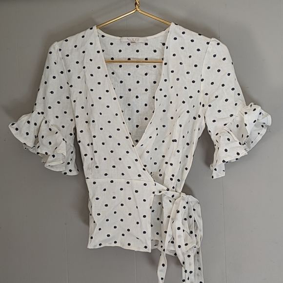 WAYF | Polka Dot Wrap Top Ruffle Sleeve - Picture 6 of 12